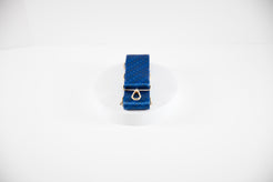 Elegant Crossbody strap shown in NY Mets team colors of blue, orange and white.