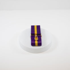 Elegant crossbody strap shown in LSU Tigers team colors of purple and gold.